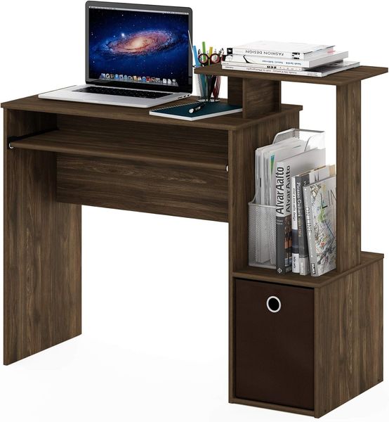 Furinno Econ Mehrzweck Home Office Computer Schreibtisch mit Ablage und Einschub, Holz, Columbia Walnut/Dunkelbraun, 40x100. 08x86. 61 cm