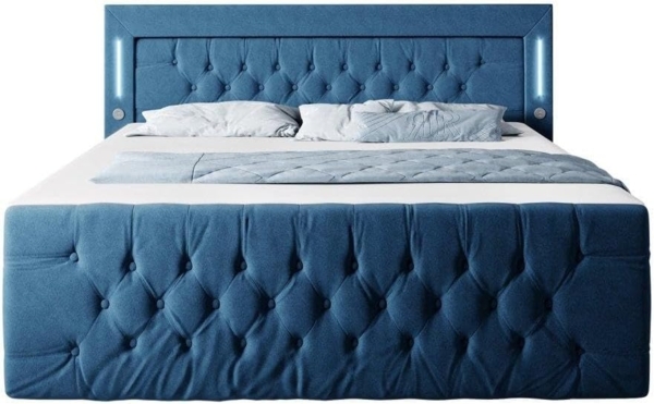 Boxspringbett Queen mit LED, USB und Stauraum 140x200 Blau H4