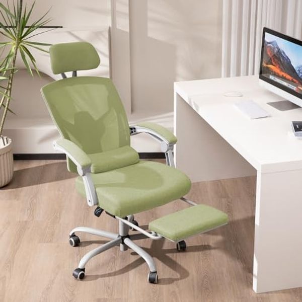 Sweetcrispy Büro-Computer-Schreibtisch Stuhl, Gaming-Stühle für Erwachsene, High-Back Mesh Rolling Swivel Reclining Stühle mit Rädern, Bequeme Lendenwirbelstütze, Bequeme Arme Grün