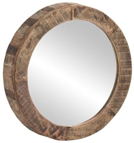 Rustikaler Wandspiegel rund 60x60 cm aus recyceltem Altholz – Stilvolles Unikat für Flur oder Bad - massivum