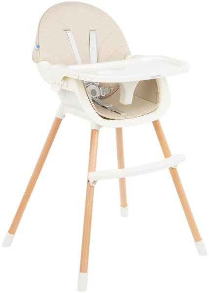 Kikkaboo Kinderhochstuhl Nutri 2 in 1 Holzbeine Fußstütze abnehmbares Tablett beige