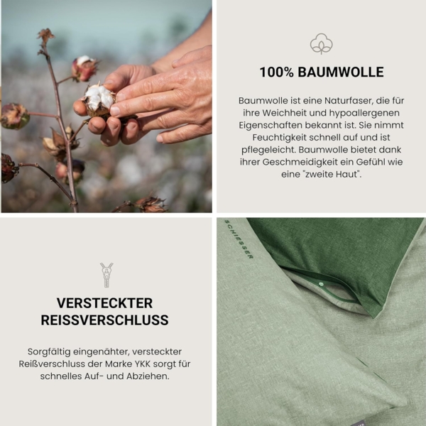 Schiesser Kissenhüllen, 2 Stück, Wendeoptik, Made in Green, Baumwolle in Renforcé-Qualität, 40x80 cm, Hellgrün-Grün Bild 3