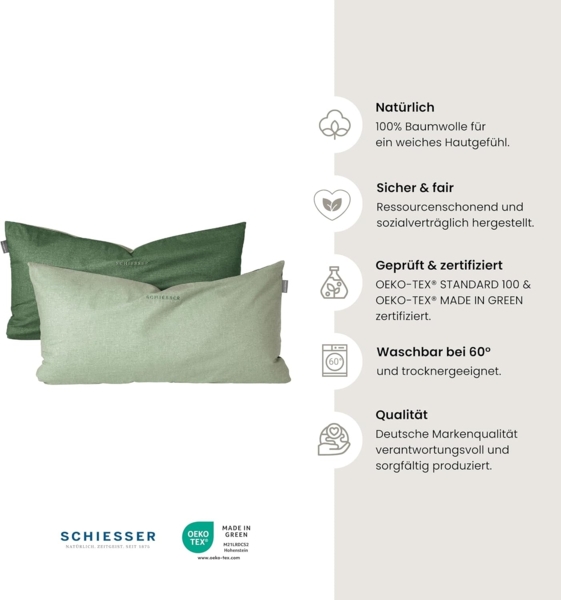 Schiesser Kissenhüllen, 2 Stück, Wendeoptik, Made in Green, Baumwolle in Renforcé-Qualität, 40x80 cm, Hellgrün-Grün Bild 2