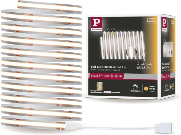 Paulmann MaxLED 500 Stripe-Basisset Set 3 m warmweiß Full-Line COB silber