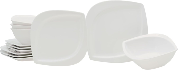 CreaTable, 11443, Serie Melbourne, 12-teiliges Geschirrset, Teller Set aus Porzellan Weiß