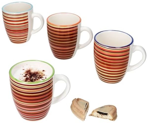 MamboCat Becher 4er Set Linea Kaffeebecher 320ml Steingut-Tassen 4 Pers gestreift Tee, Steingut