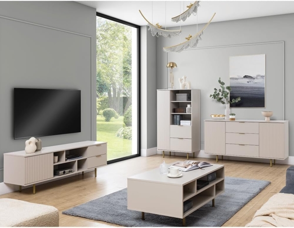 Lomadox Wohnzimmer-Set NADOR-132, (Mega-Spar-Set, 4-St, 4-tlg), inkl. Couchtisch, Kaschmir mit goldfarbenen Metallgriffen und -füßen