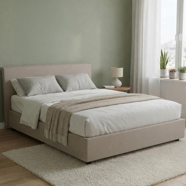 Talamo Italia - Doppelbett Bernadette, Bettkasten aus Stoff, Öffnung vorne, inklusive Matratze 140x200 cm, 100 % Made in Italy, taubenGrau