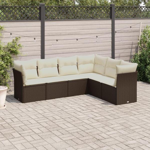 vidaXL 6-tlg. Garten-Sofagarnitur mit Kissen Braun Poly Rattan 3217683 Bild 2