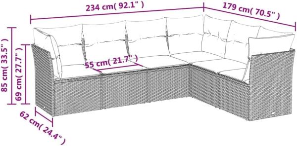 vidaXL 6-tlg. Garten-Sofagarnitur mit Kissen Braun Poly Rattan 3217683 Bild 3
