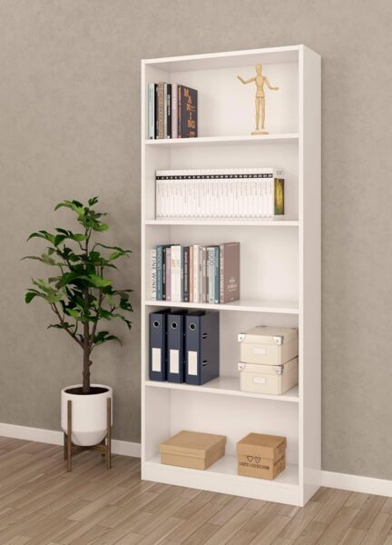 Dmora - Boston Bücherregal, Lineares Bücherregal mit 4 Regalen, Büro- oder Schlafzimmerregal, Modernes Bücherregal, 80x28h201 cm, Weiß