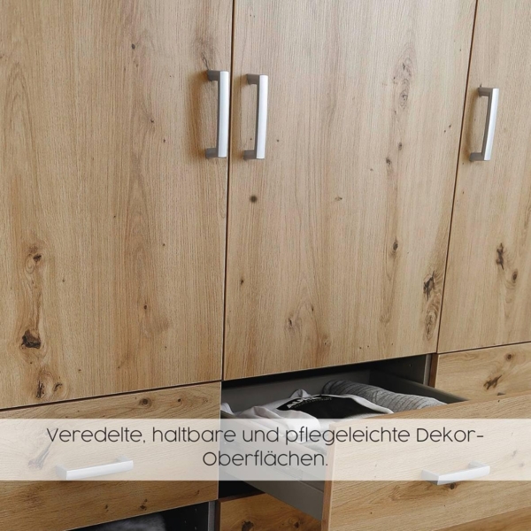 rauch Drehtürenschrank Kleiderschrank Schrank Garderobe Wäscheschrank VOYAGER (in 3 verschiedenen Ausstattungen BASIC/CLASSIC/PREMIUM) moderne Griffe in Graumetallic mit Außenschubkästen MADE IN GERMANY Bild 9