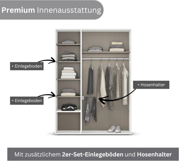 rauch Drehtürenschrank Kleiderschrank Schrank Garderobe Wäscheschrank VOYAGER (in 3 verschiedenen Ausstattungen BASIC/CLASSIC/PREMIUM) moderne Griffe in Graumetallic mit Außenschubkästen MADE IN GERMANY Bild 6