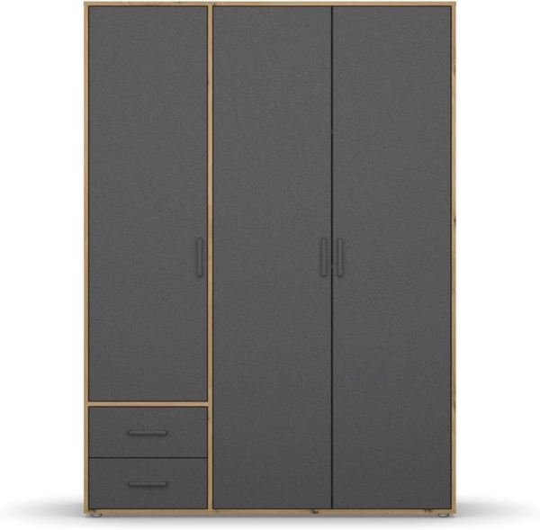 rauch Drehtürenschrank Kleiderschrank Schrank Garderobe Wäscheschrank VOYAGER (in 3 verschiedenen Ausstattungen BASIC/CLASSIC/PREMIUM) moderne Griffe in Graumetallic mit Außenschubkästen MADE IN GERMANY Bild 8