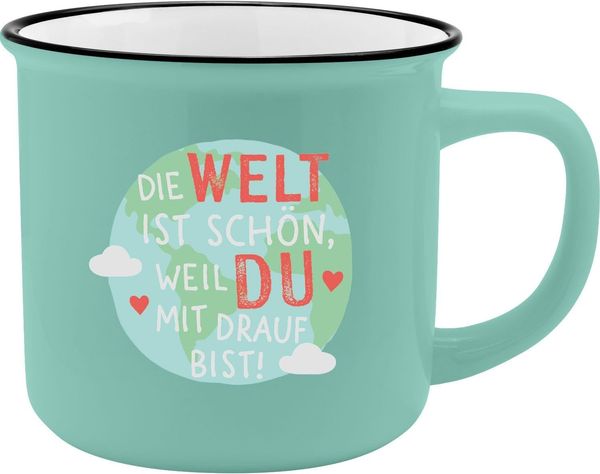 GRUSS & CO XL-Becher Motiv Welt | Lieblingsbecher aus Porzellan, Tasse mit Spruch, 55 cl, mit Geschenkbanderole | Geschenk Freundschaft, Liebe | 74183