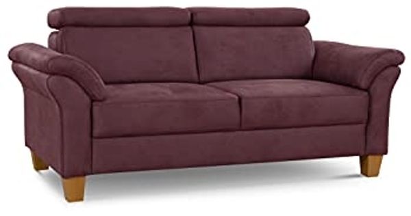 Cavadore 3-Sitzer-Sofa Ammerland / 3er-Couch im Landhausstil mit Federkern + verstellbaren Kopfstützen / 186 x 84 x 93 / Wildlederoptik, Rot