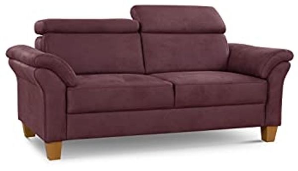 Cavadore 3-Sitzer-Sofa Ammerland / 3er-Couch im Landhausstil mit Federkern + verstellbaren Kopfstützen / 186 x 84 x 93 / Wildlederoptik, Rot Bild 4