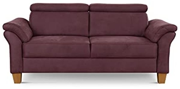 Cavadore 3-Sitzer-Sofa Ammerland / 3er-Couch im Landhausstil mit Federkern + verstellbaren Kopfstützen / 186 x 84 x 93 / Wildlederoptik, Rot Bild 5