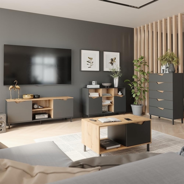 Kommode Marelle Anthrazit/Artisan 120 x 81.3 cm mit 2 Türen Vicco Bild 7