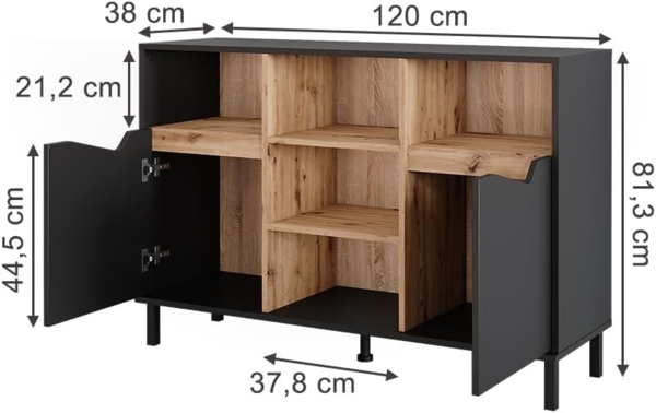 Kommode Marelle Anthrazit/Artisan 120 x 81.3 cm mit 2 Türen Vicco Bild 3