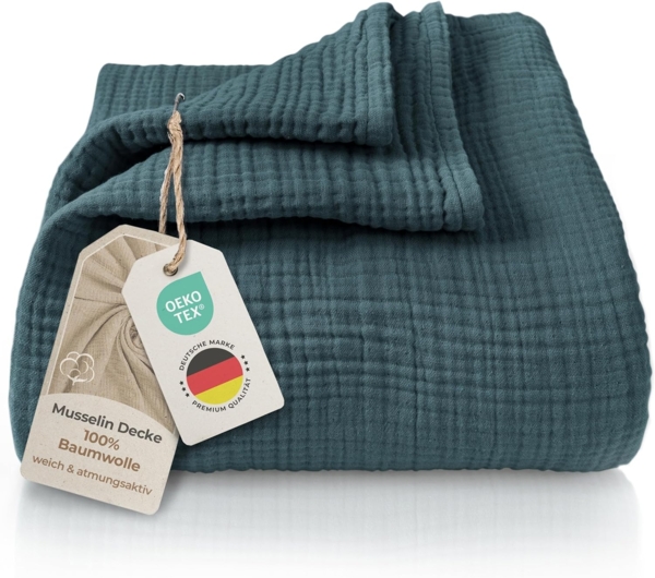 Laynenburg Tagesdecke Musselin aus 100% Baumwolle – Baumwolldecke, Kuscheldecke, Wohndecke als Sommerdecke, Bett-Überwurf, Couch-Überwurf, Sofa-Decke