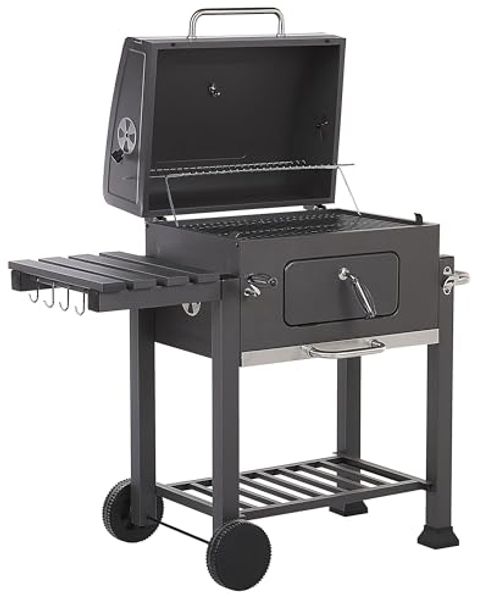 Beliani 'PAVLOF' Holzkohlegrill mit Deckel, Stahl Grau, 49 x 79 x 107 cm