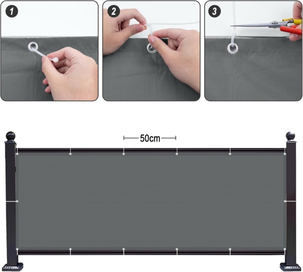 SUNNY GUARD Balkon Sichtschutz 80x200 cm Balkonverkleidung Balkonabdeckung Balkonumspannungen,UV-Schutz,Wind und wasserdicht,Geeignet für Balkon,Garten,Terrasse,mit Kabelbinder,Anthrazit Bild 4