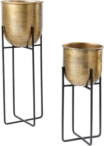 riess-ambiente Übertopf UNIT 70/50cm gold / schwarz (Set, 2 St), Wohnzimmer · Vase · für Pflanzen · Metall · mit Gestell · Handarbeit