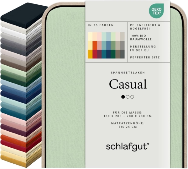 Schlafgut Spannbettlaken CASUAL u.a. in Gr. 90x200, 140x200 oder 180x200 cm, 100% Bio-Baumwolle, Jersey, Gummizug: rundum, (1 Stück), Bettlaken für Matratzen bis 25 cm Höhe, zuverlässig, langlebig, weich