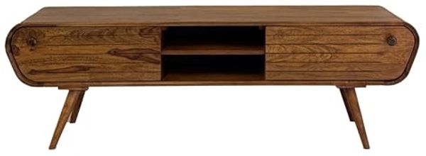 Lowboard Sheesham Massivholz 160cm TV Board 2 Schubladen Retro Skandi Design