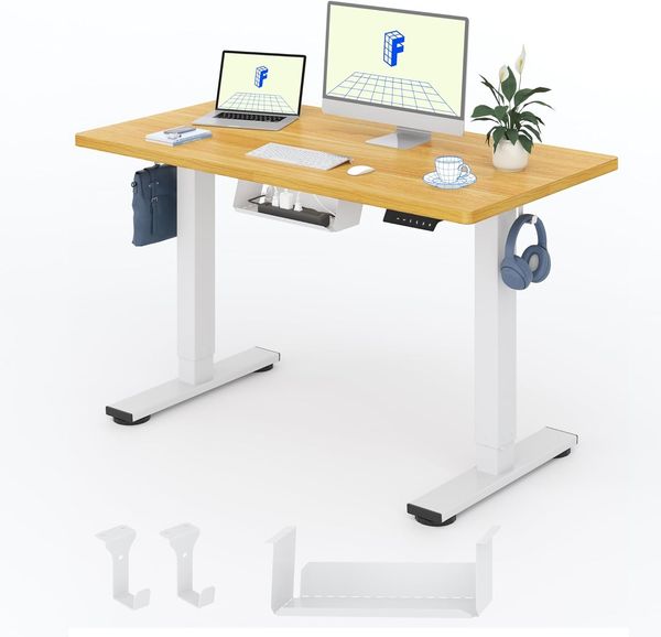 Flexispot EG1 Höhenverstellbarer Schreibtisch Elektrisch 2-Fach-Teleskop mit Tischplatte (Ahorn, Weiß Gestell, 120x60 cm)