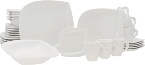 CreaTable 18532 Kombiservice Melbourne für 6 Personen, Porzellan, weiß (1 Set, 30-teilig)