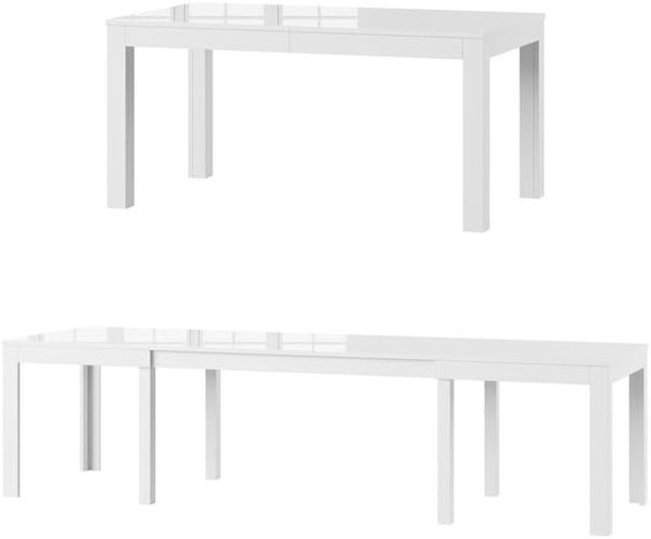 MPS groß praktisch Tisch WENUS 160-300 x 90 x 76 cm Weiß Hochglanz 4-12 Personen Esstisch mit ausziehbarer Tischplatte auf 300 cm Esstisch Ausziehtisch