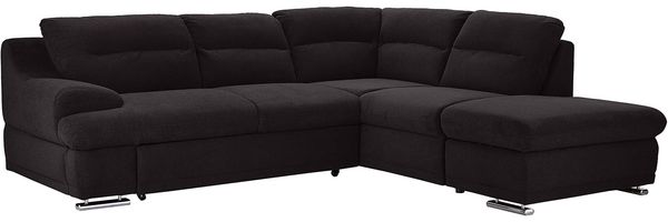 Mivano Ecksofa Coast / Große Schlafcouch in L-Form mit Ottomane rechts, Inkl. Bettfunktion und Stauraum, 264 x 88 x 217, Mikrofaser: schwarz