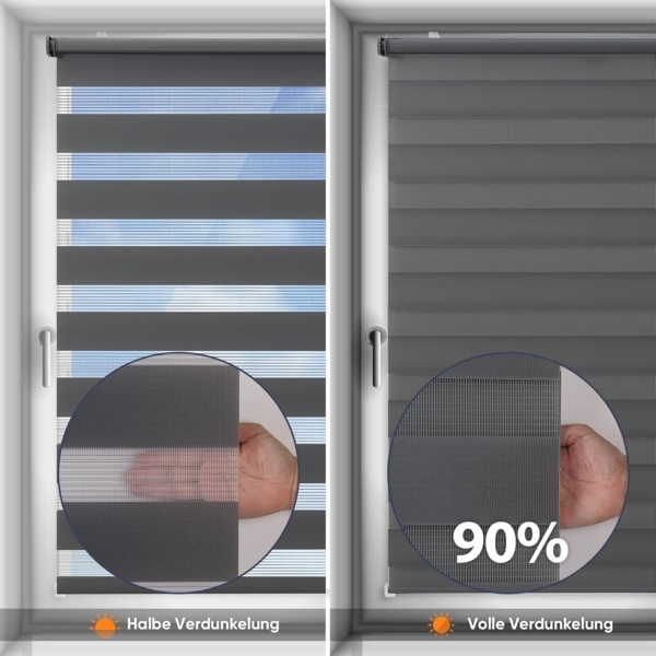 Sekey Doppelrollo Klemmfix ohne Bohren für Fenster, Doppelrollo 85 cm breit, Duo Rollo Jalousie Sonnenschutz, 85x150 cm, Dunkelgrau Bild 5