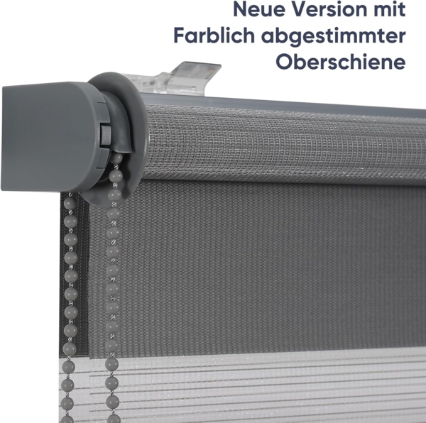 Sekey Doppelrollo Klemmfix ohne Bohren für Fenster, Doppelrollo 85 cm breit, Duo Rollo Jalousie Sonnenschutz, 85x150 cm, Dunkelgrau Bild 7
