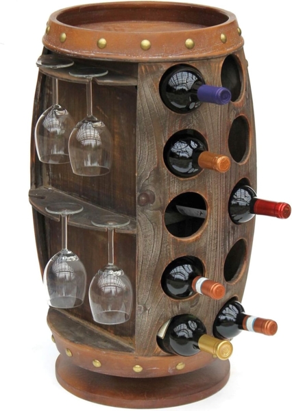 DanDiBo Weinregal Holz Braun 360° Drehbar Weinfass 71 cm 9205-R Bar Flaschenregal Flaschenständer Fass Holzfass Weinschrank Bild 7