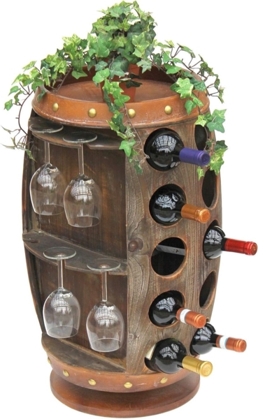 DanDiBo Weinregal Holz Braun 360° Drehbar Weinfass 71 cm 9205-R Bar Flaschenregal Flaschenständer Fass Holzfass Weinschrank Bild 3