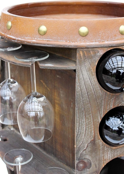 DanDiBo Weinregal Holz Braun 360° Drehbar Weinfass 71 cm 9205-R Bar Flaschenregal Flaschenständer Fass Holzfass Weinschrank Bild 6