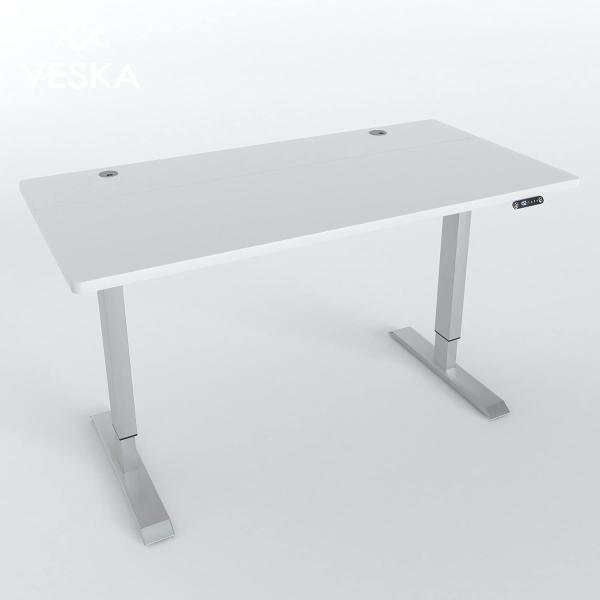 Höhenverstellbarer Schreibtisch (140 x 70 cm) - Sitz- & Stehpult - Bürotisch Elektrisch Höhenverstellbar mit Touchscreen & Stahlfüßen (Silber/Weiß)