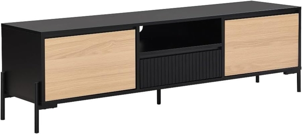 Vente-unique - TV-Möbel mit 2 Türen, 1 Schublade & 1 Ablage - Schwarz & Holzfarben hell - GLARODI Bild 3