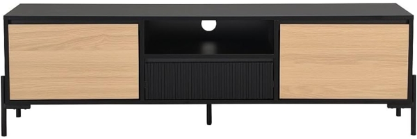 Vente-unique - TV-Möbel mit 2 Türen, 1 Schublade & 1 Ablage - Schwarz & Holzfarben hell - GLARODI Bild 2