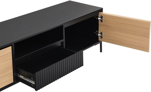 Vente-unique - TV-Möbel mit 2 Türen, 1 Schublade & 1 Ablage - Schwarz & Holzfarben hell - GLARODI Bild 7