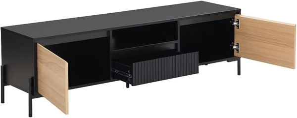 Vente-unique - TV-Möbel mit 2 Türen, 1 Schublade & 1 Ablage - Schwarz & Holzfarben hell - GLARODI Bild 4