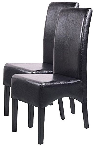 2er-Set Esszimmerstuhl Küchenstuhl Stuhl Latina, LEDER ~ schwarz, dunkle Beine