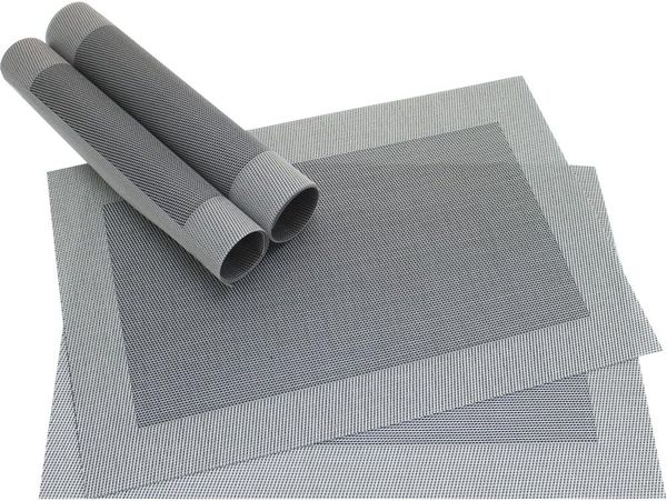 matches21 HOME & HOBBY Platzset Tischset BORDA 4er Silber Schwarz Tischunterlage als Tischdeko, (4-St), modernes Esstisch Platzdeckchen als abwaschbarer Tischuntersetzer