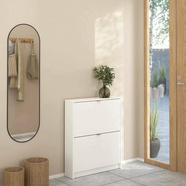 Dmora - Schuhschrank Celine, Schuhregal, Mehrzweck-Eingangsgarderobe, Möbel für Schuhe, 70x17 h85 cm, Weiß