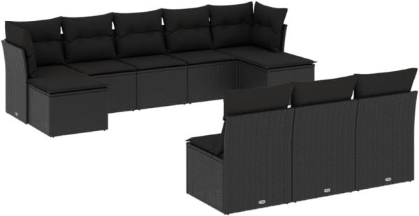 vidaXL 10-tlg. Garten-Sofagarnitur mit Kissen Schwarz Poly Rattan 3250124