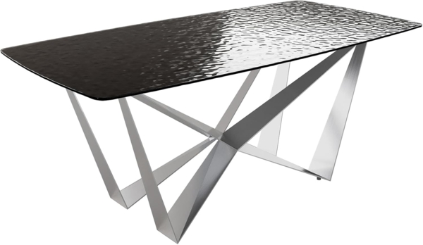 Esstisch Edge Boot 200x100 Reliefglas Rauchschwarz 3D-Design Spider Flachstahl Edelstahl