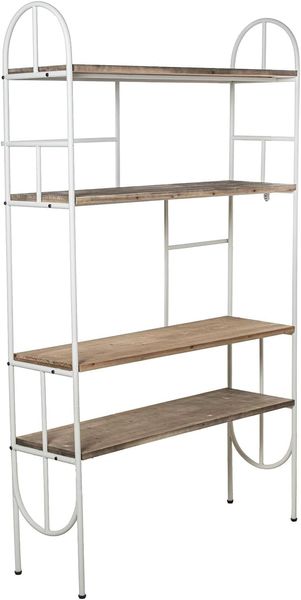 DRW Bodenregal mit 4 Böden aus Holz und Metall in Weiß und Natur, 100 x 30 x 170 cm